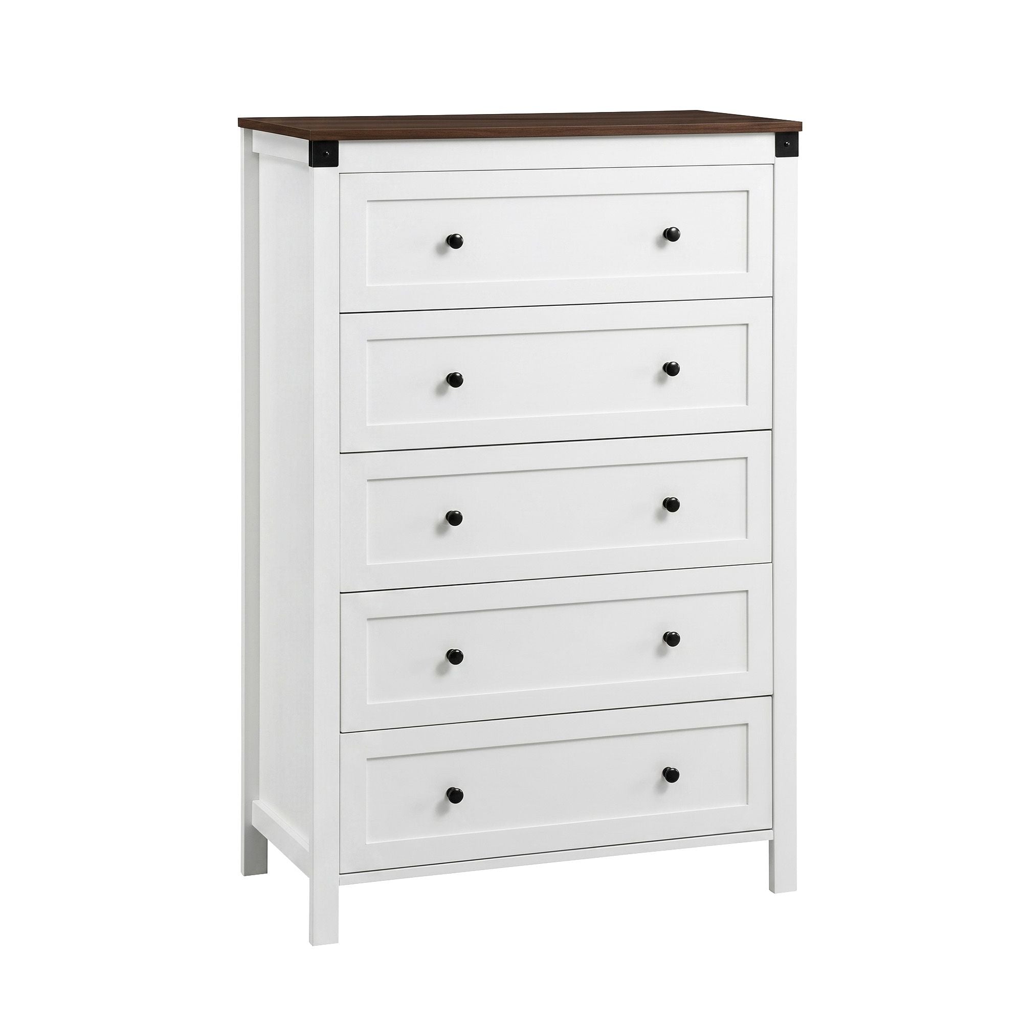 5 Chest of Drawers Storage Tallboy White & Walnut Main image