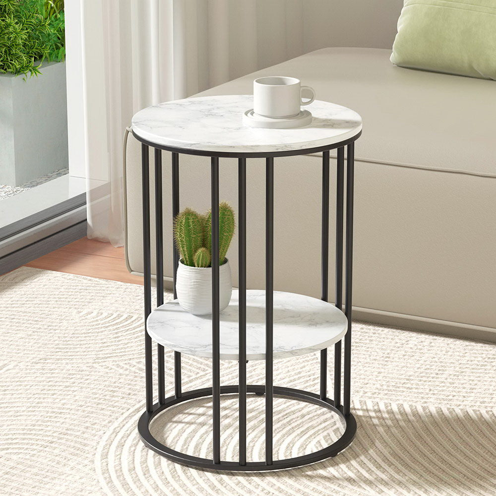 Coffee Table 2-Tier Round Marble Effect Main image