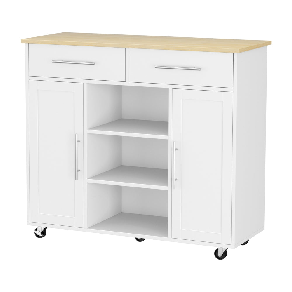 100cm Rolling Kitchen Island Trolley Serving Cart with Storage Drawer - White Main image