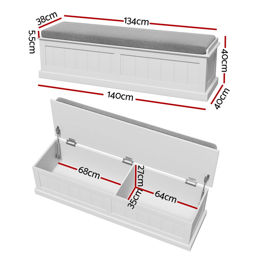 140cm Fluted Storage Ottoman Blanket Box - Grey Secondary image