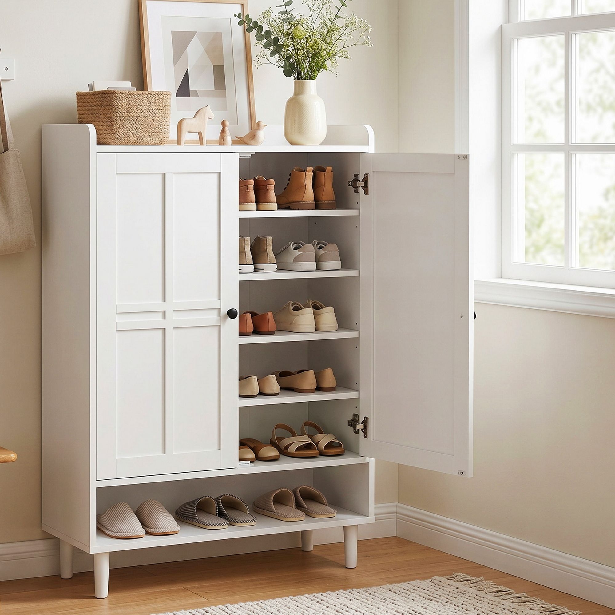Shoe Rack Cabinet Storage Cupboard 3 Adjustable Shelves White Main image