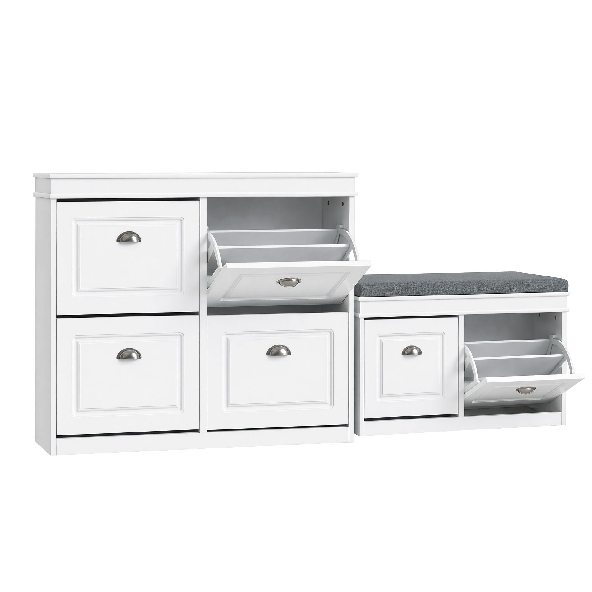 Shoe Cabinet Bench Set Flip Drawer Hallway Living Room White Secondary image