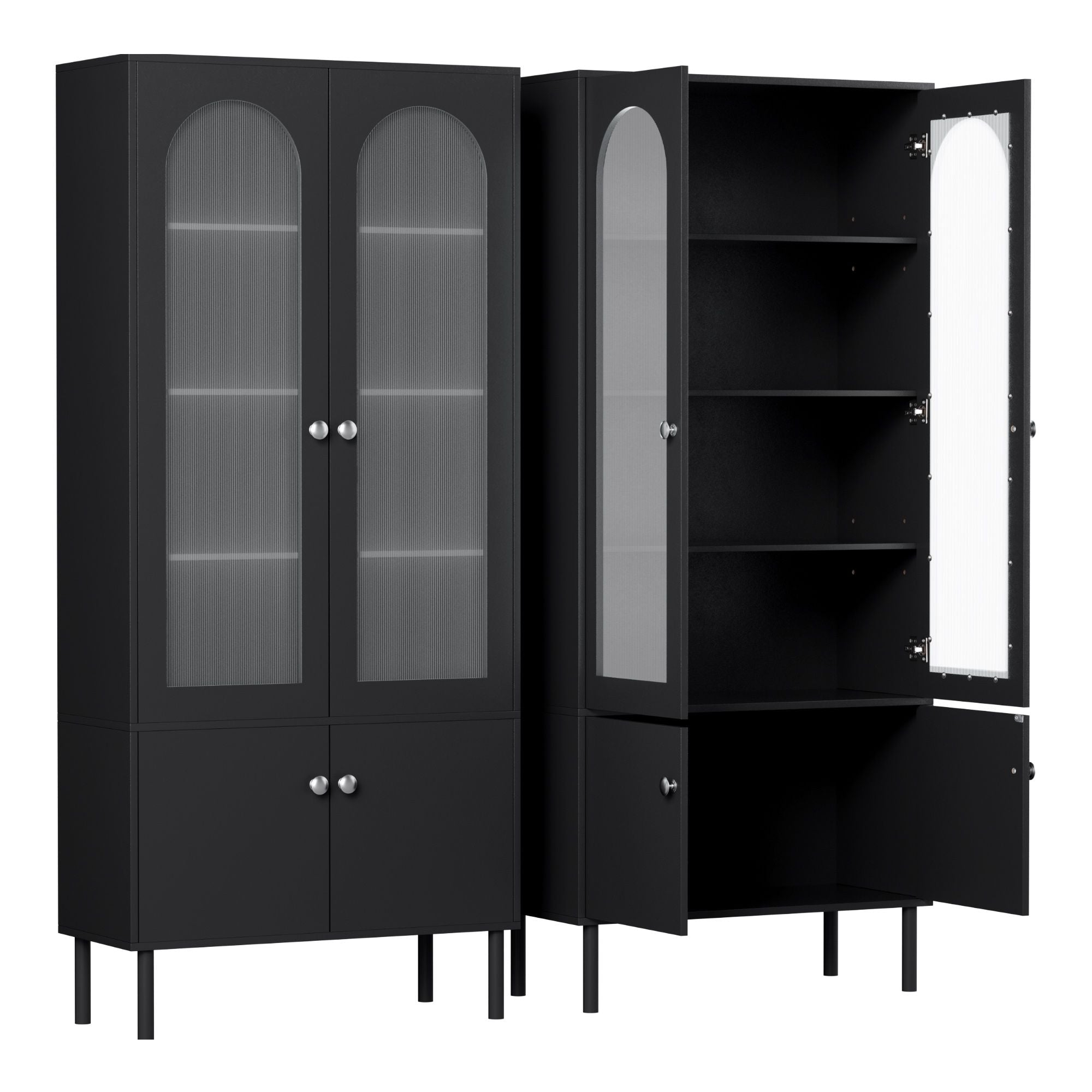 2x Buffet Sideboard Cabinet Pantry 5-Tier Storage Cupboard Fluted Black Main image