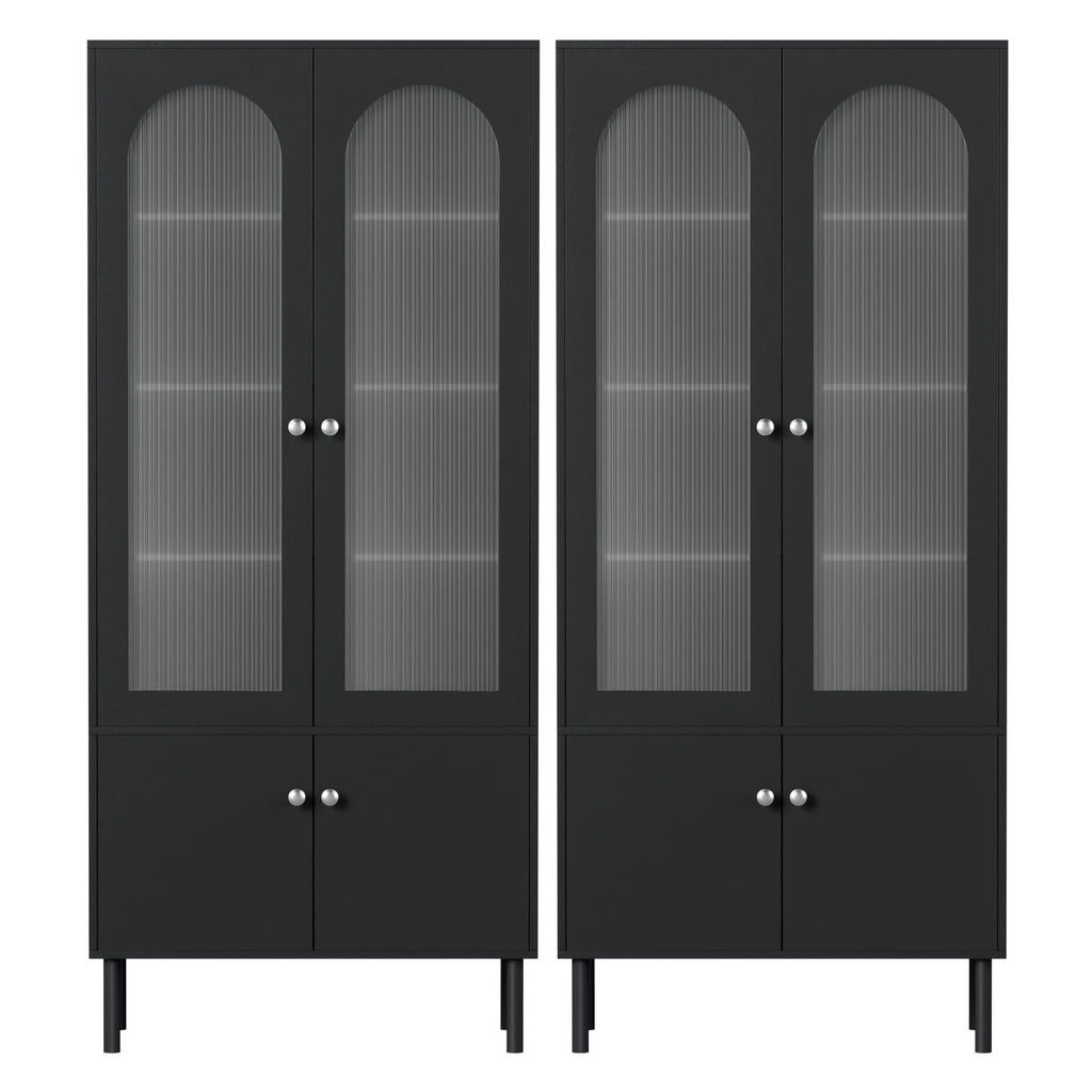 Artiss 2x Buffet Sideboard Cabinet Pantry 5-Tier Storage Cupboard Fluted Black