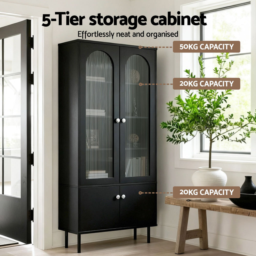 Artiss 2x Buffet Sideboard Cabinet Pantry 5-Tier Storage Cupboard Fluted Black