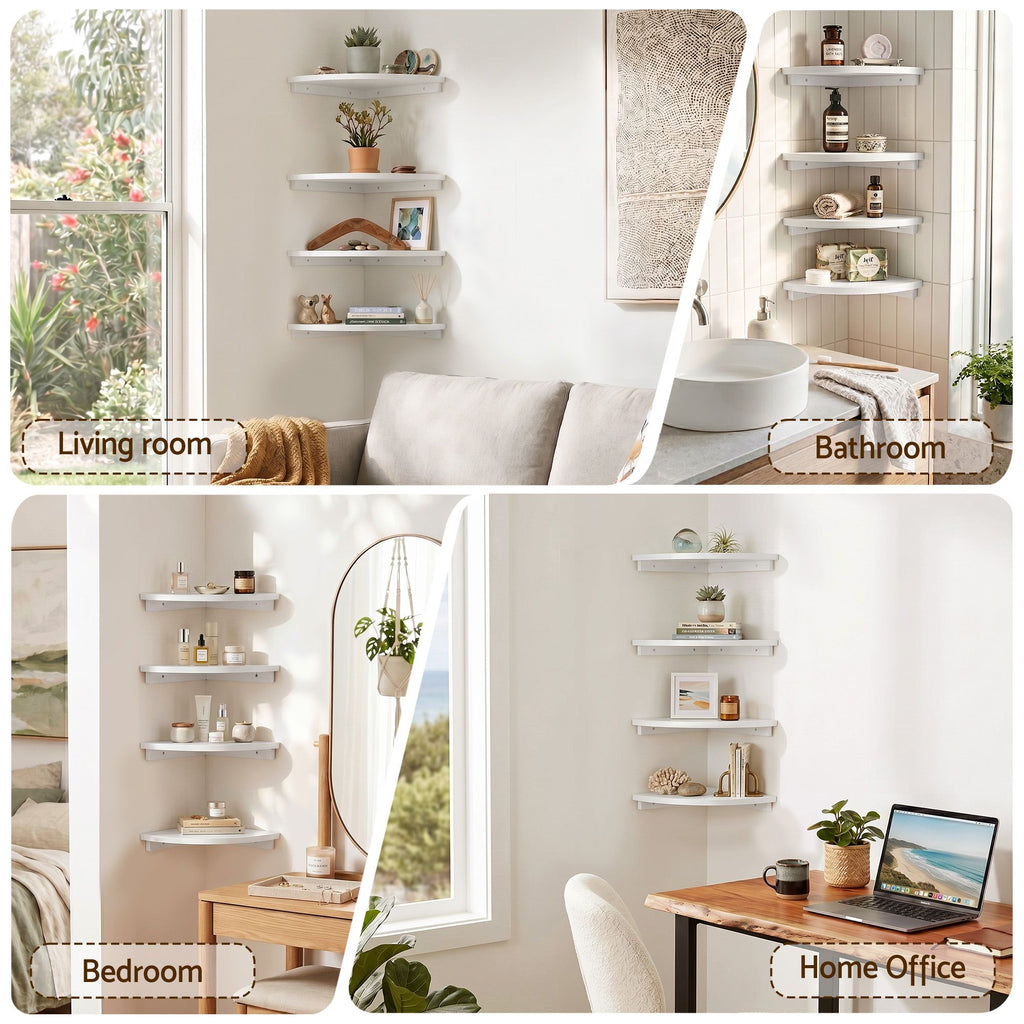 Artiss 4pc Corner Floating Wall Shelf Wall Mounted Display Rack Round Edge White