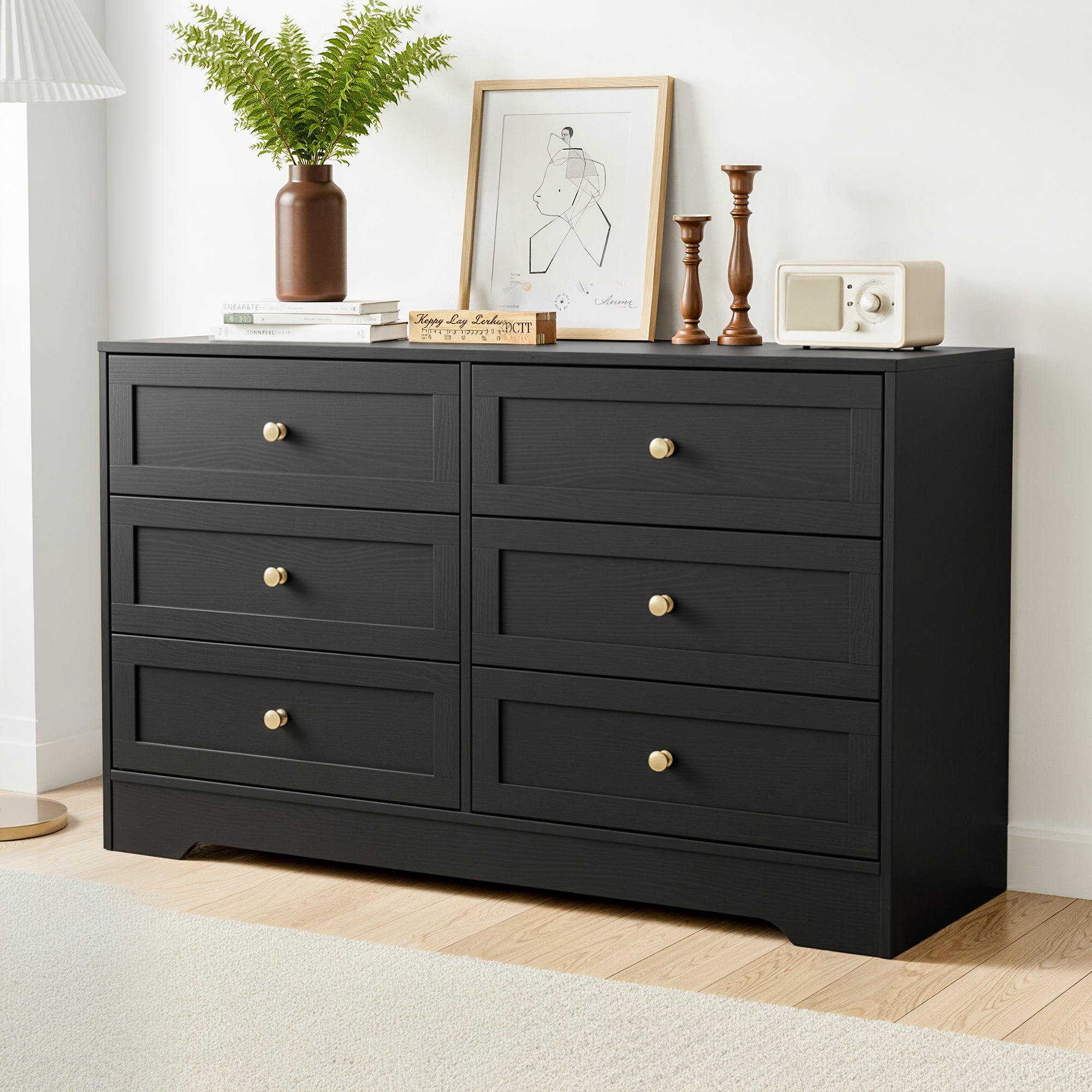 Leif 6-drawer Chest of Drawers Tallboy Cabinet - Black Main image
