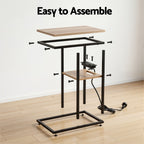 Artiss C-Shaped End Table Charging Station 2-Tier Side Coffee Table Bedside Wood