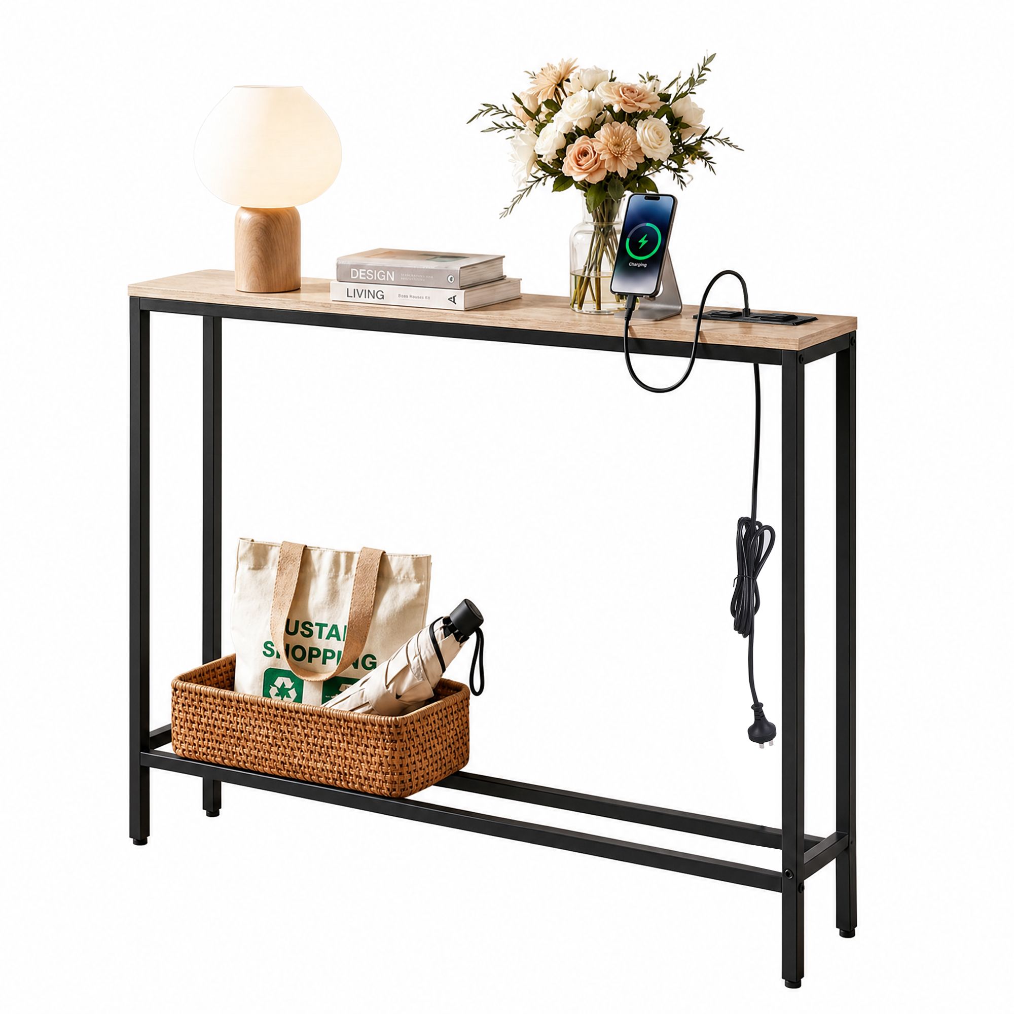 Console Table Entryway Hallway Display Desk Charging Station Wood Main image
