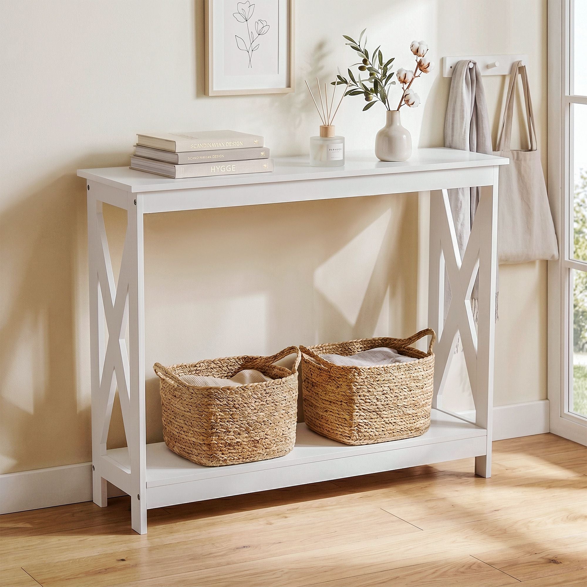 Console Table Entryway Hallway Display 2-Tier Narrow Sofa Table 100CM White Main image