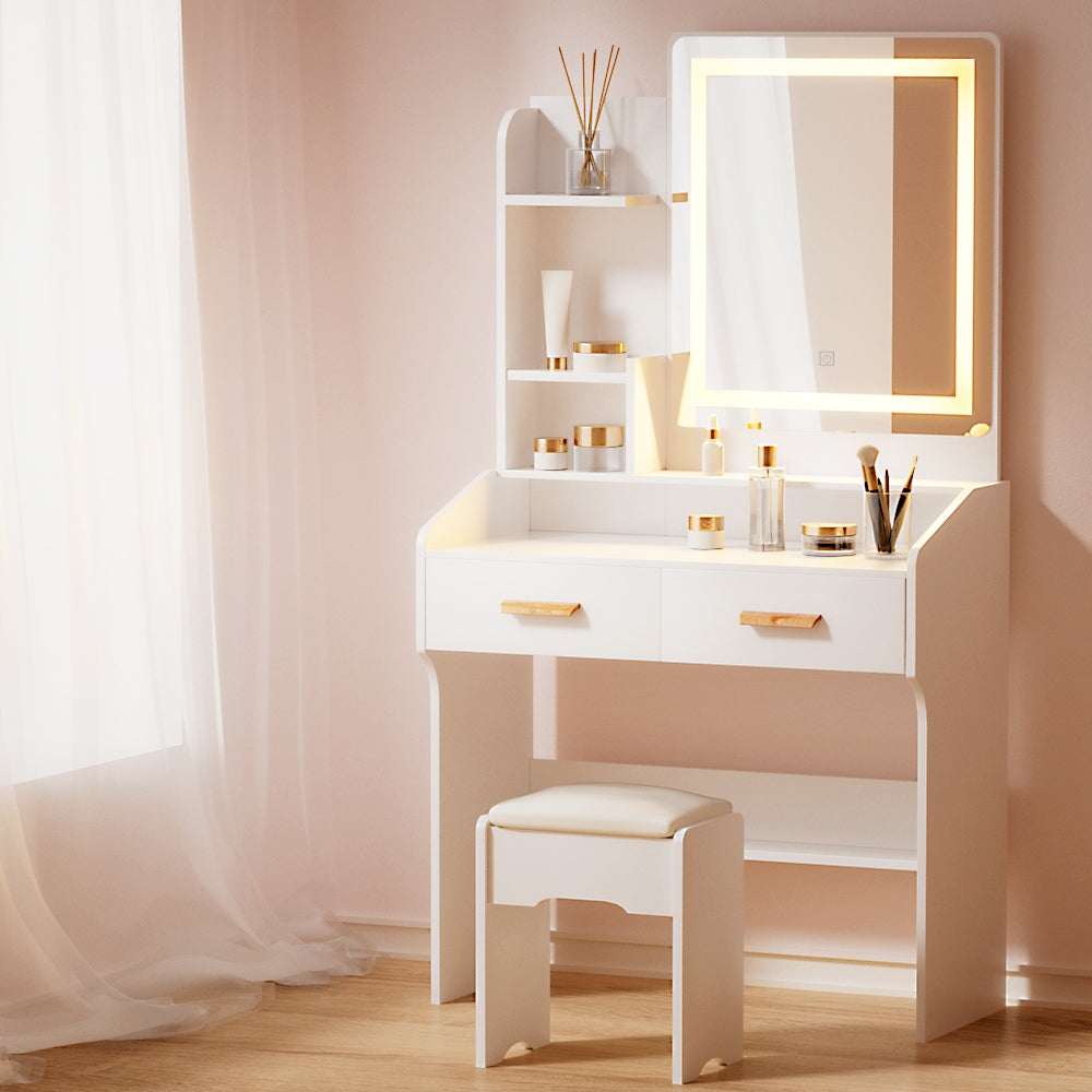 Doria LED-lit Dressing Table Set w/ Stool - White Main image