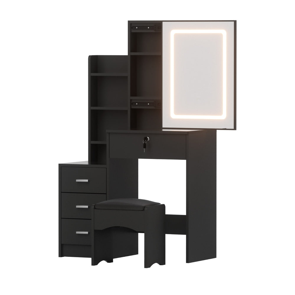 Dressing Table Vanity Desk Set Stool Led Black Main image
