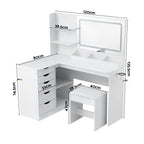 Artiss Dressing Table Corner Vanity Desk Set Stool LED Charging Station White