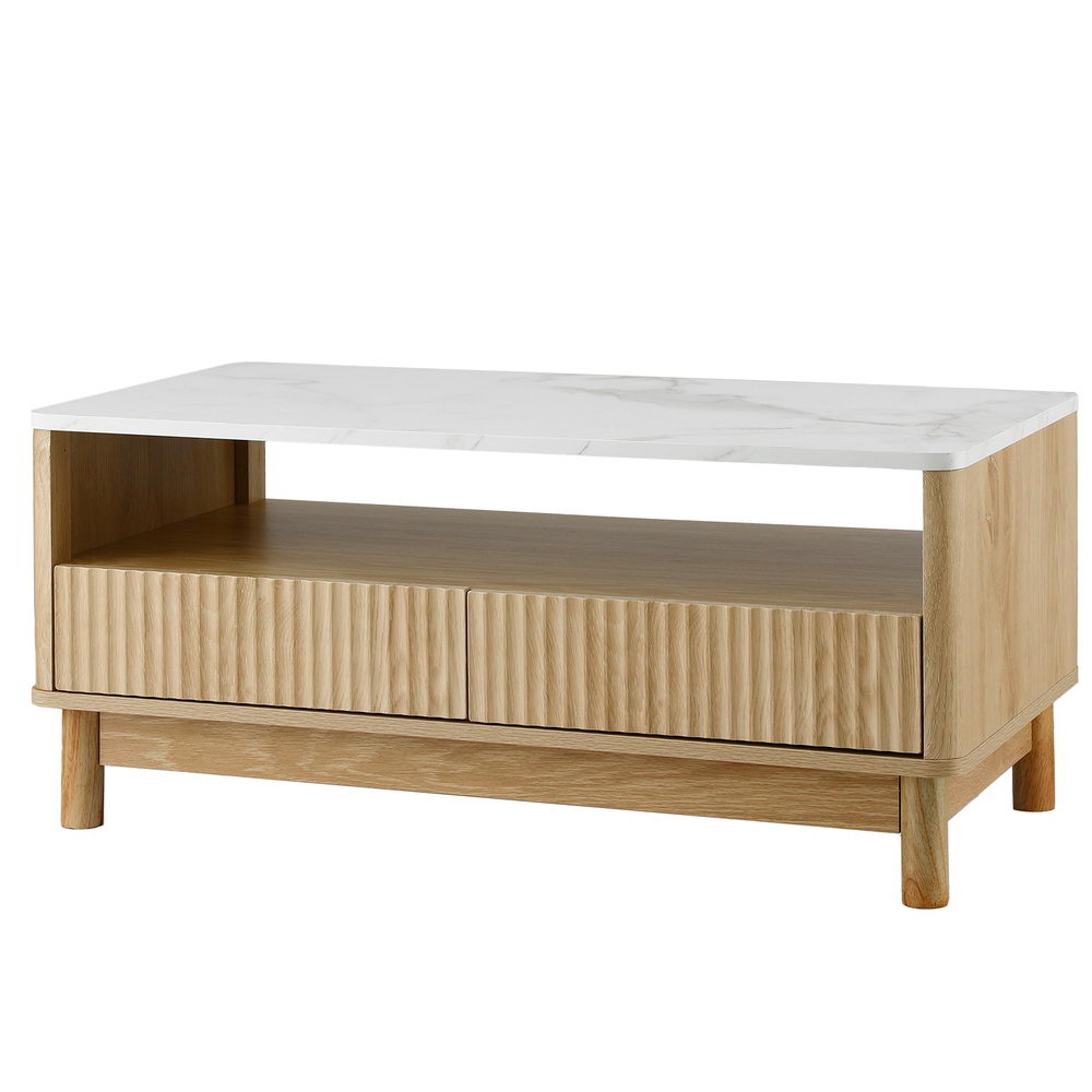 Coffee Table Drawer Shelf Marble Effect Wood&White Main image