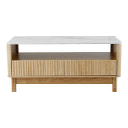 Artiss Coffee Table Drawer Shelf Marble Effect Wood&White
