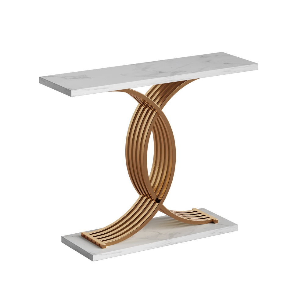 Console Table Marble Effect - White & Gold Main image