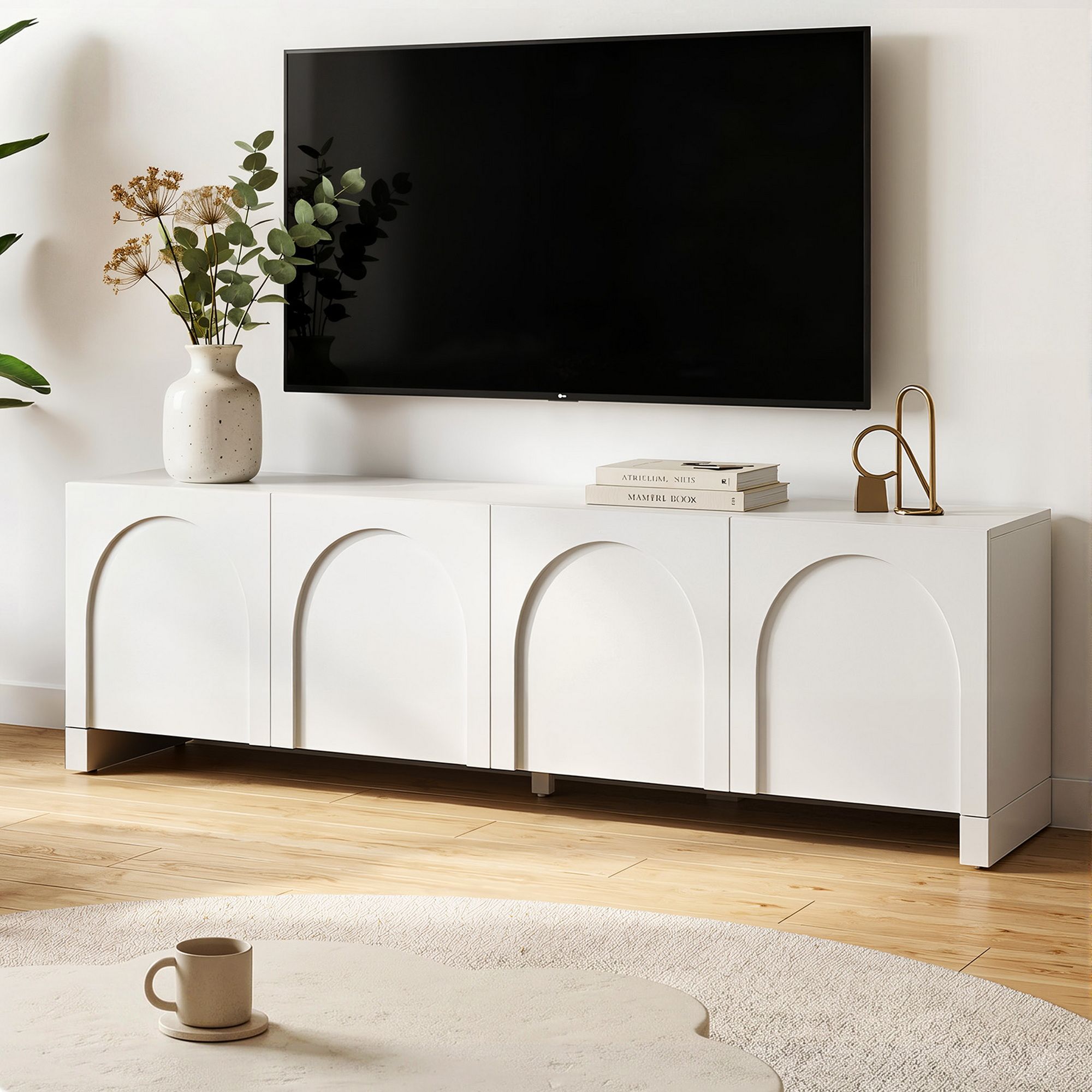 TV Unit Entertainment Unit Storage Cabinet Adjustable Shelf 180cm White Main image