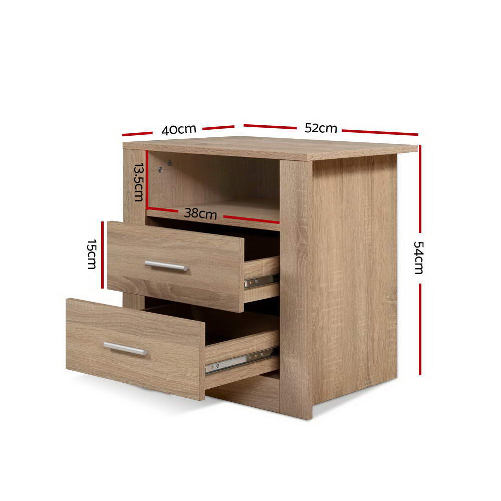 Tara Bedside Table 2 Drawers with Shelf - Oak Secondary image