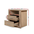 Artiss Bedside Table 2 Drawers with Shelf - TARA Oak