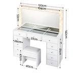 Artiss Dressing Table Vanity Desk Set Stool LED Bulbs White