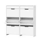 Artiss 2x Shoe Cabinet Organiser 3 Flip Drawer High Gloss White