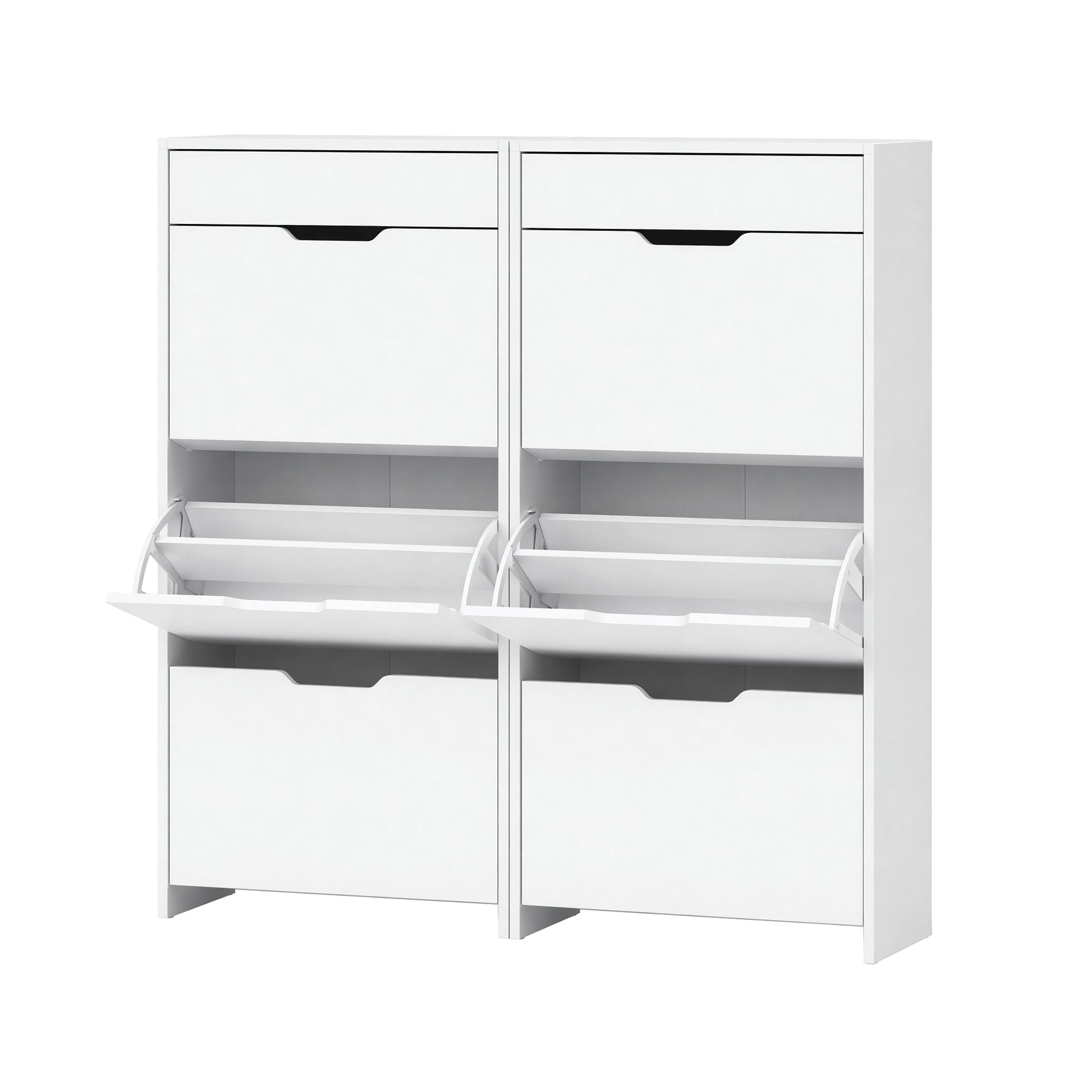 Artiss 2x Shoe Cabinet Organiser 3 Flip Drawer High Gloss White