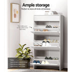 Artiss 2x Shoe Cabinet Organiser 3 Flip Drawer High Gloss White
