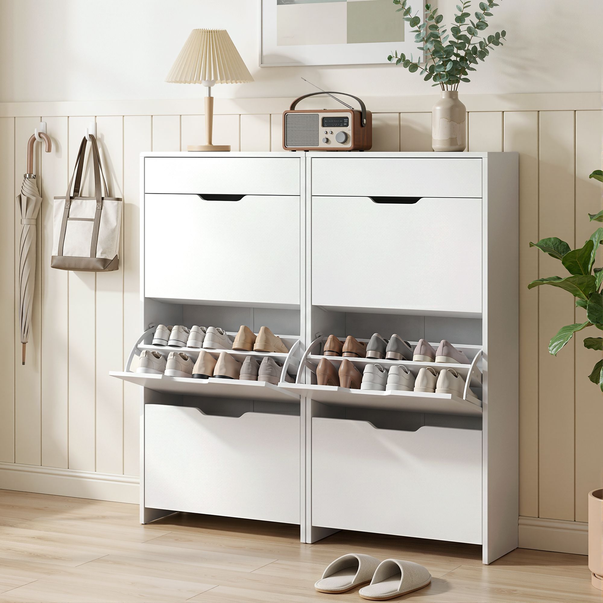 Shoe Cabinet Organiser 3 Flip Drawer (set of 2) - High Gloss White Secondary image