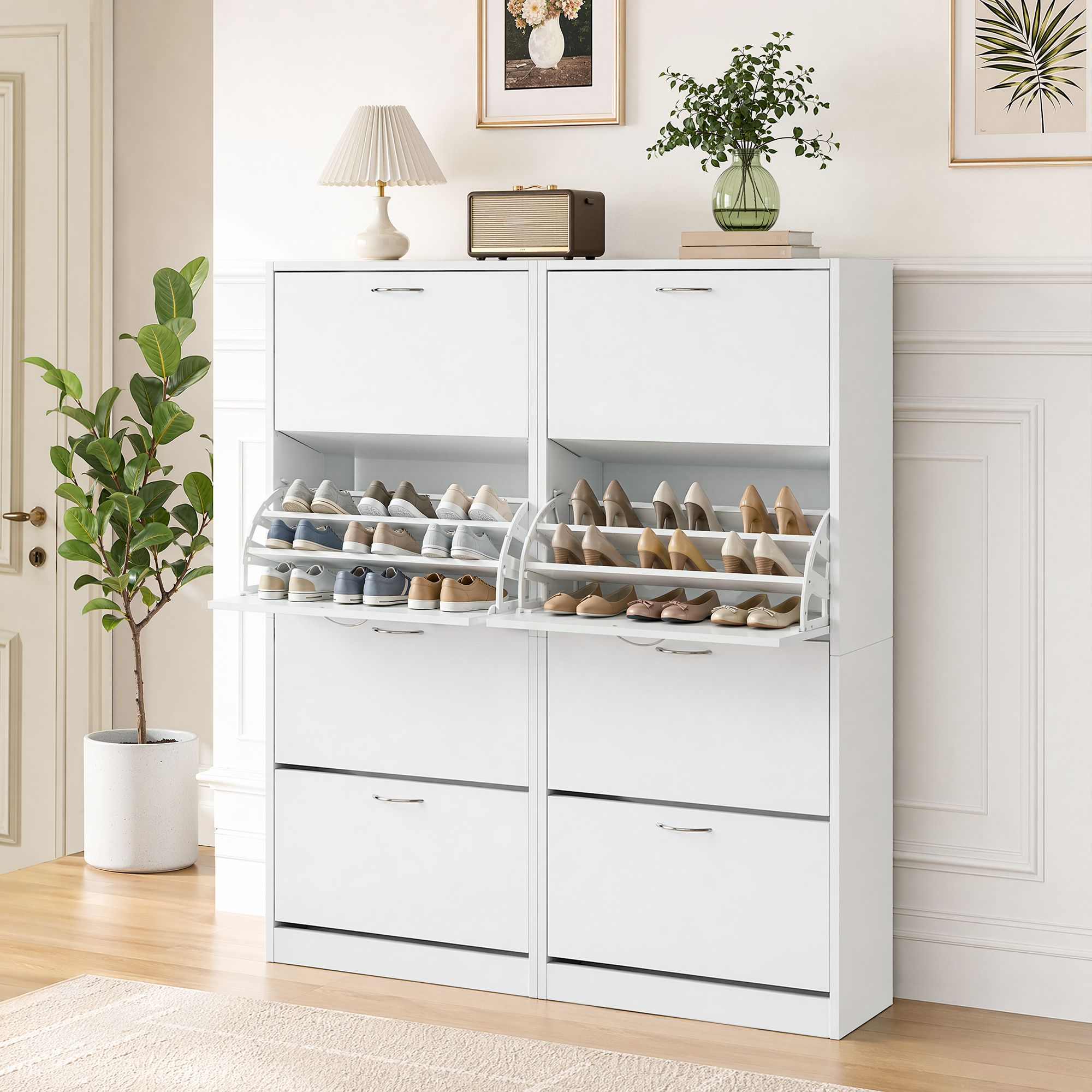 Shoe Cabinet Storage Organiser 4-Flip Drawer (set of 2) - White Secondary image
