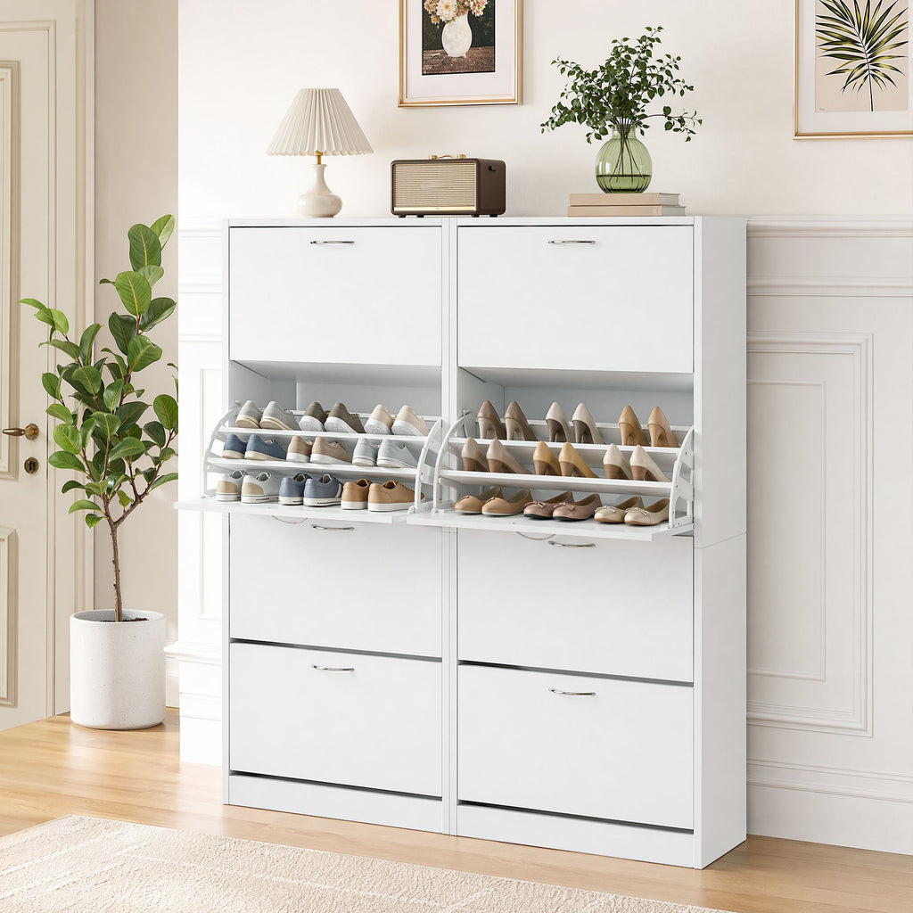 Artiss 2x Shoe Cabinet Storage Organiser 4 Flip Drawer White