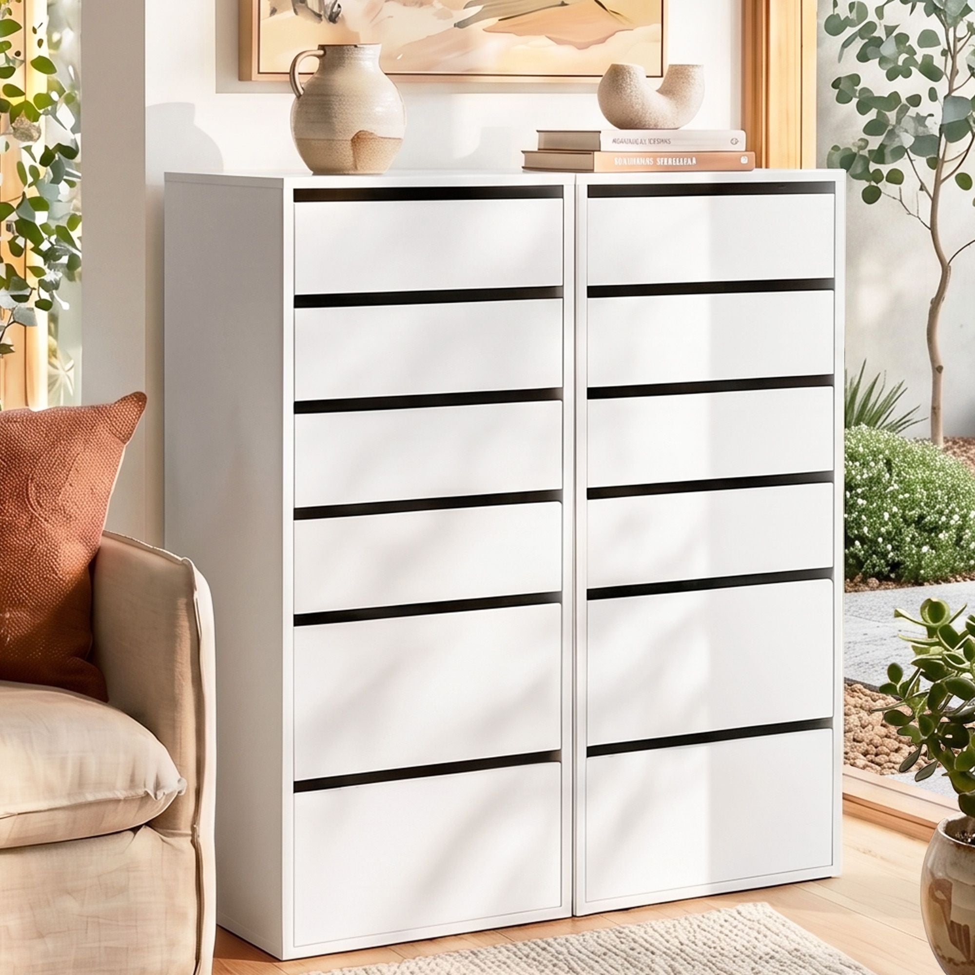 2x Chest of 6 Drawers Dresser Tallboy White Main image