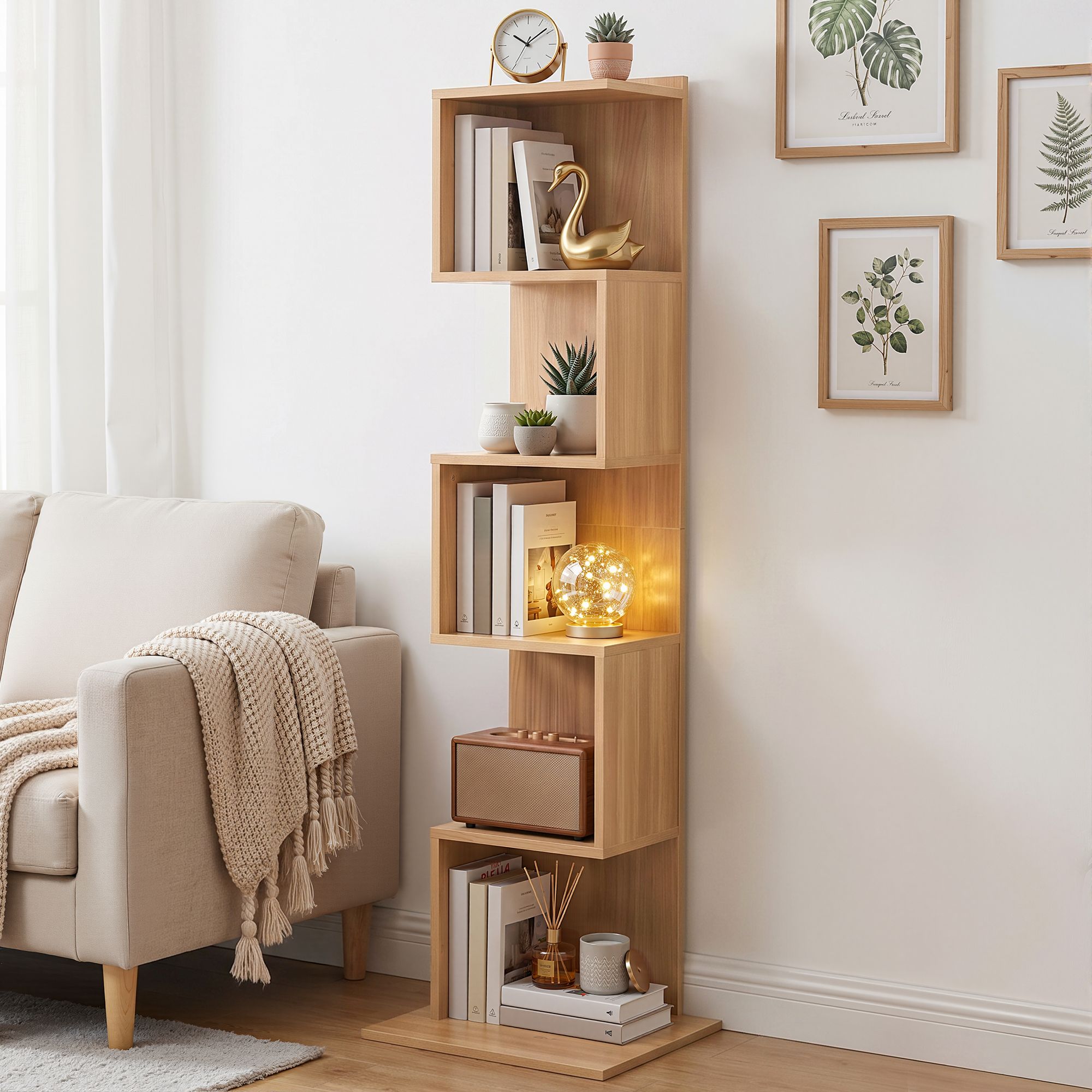 5 Tiers Bookshelf S-shaped Bookcase Oak Main image