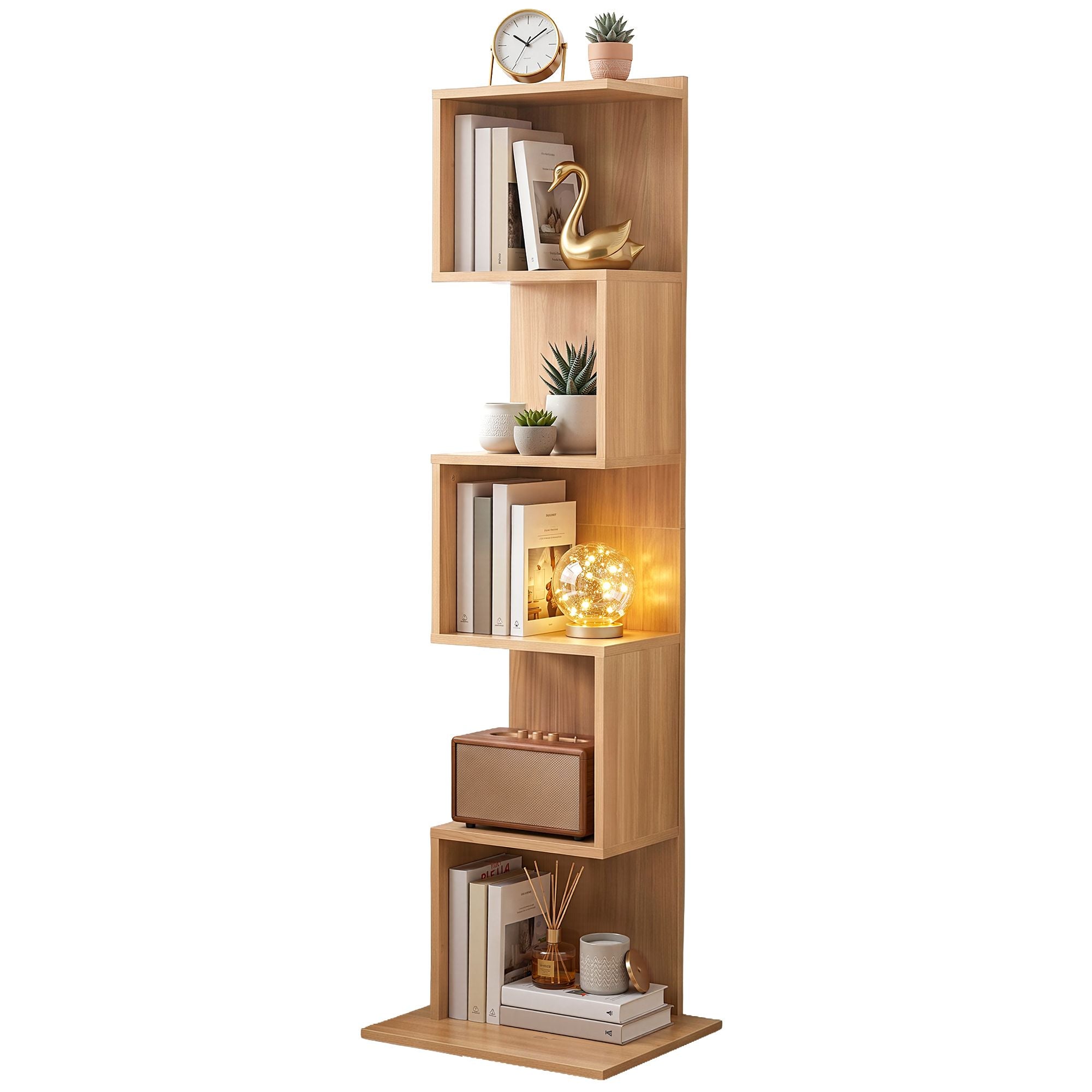 5 Tiers Bookshelf S-shaped Bookcase Oak Secondary image