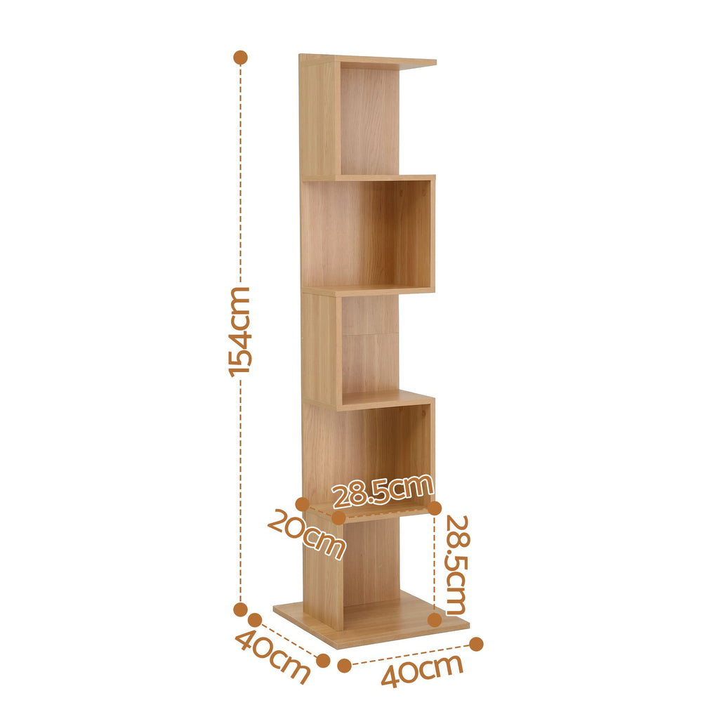 Artiss 5 Tiers Bookshelf S-shaped Bookcase Oak