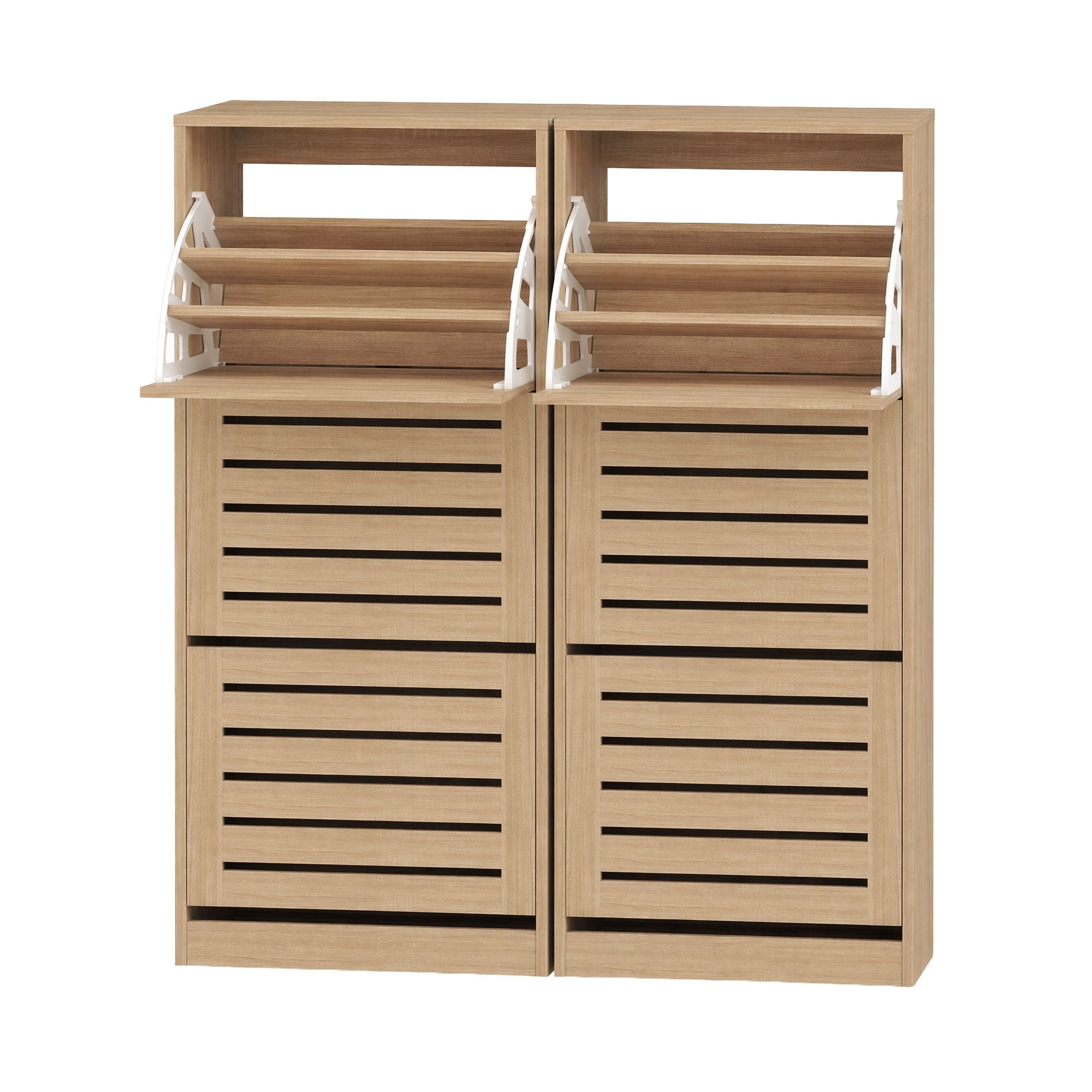 2x Shoe Cabinet Storage Organiser 3 Flip Drawer Pine Main image