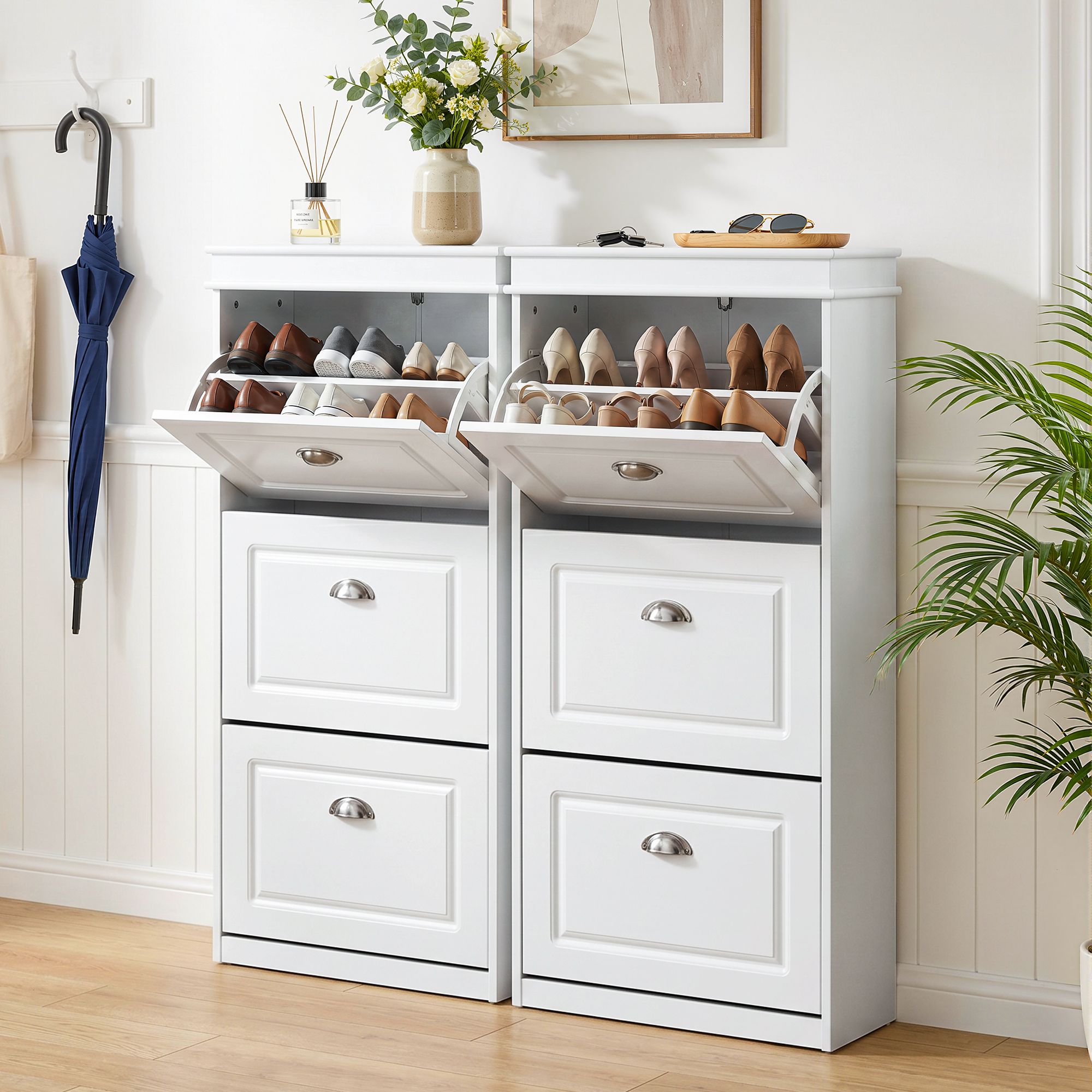 Shoe Cabinet Storage Organiser 3 Flip Drawer (set of 2) - White Secondary image