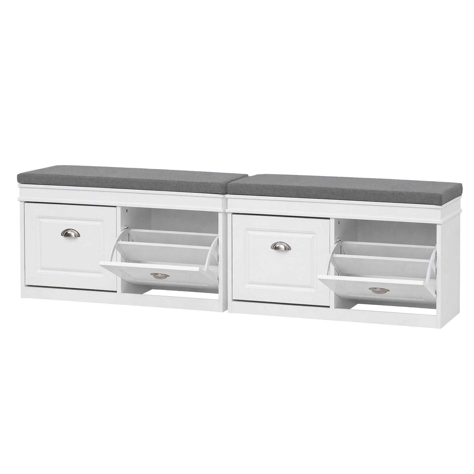 2x Shoe Bench Set Flip Drawer White Secondary image