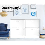 Artiss 2x Shoe Cabinet Storage Organiser 2 Flip Drawer White