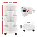 Green Fingers 5 Tier Vertical Garden Planter, Stackable Planters with Wheels, White, Garden Bed, Garden Tower Indoor Outdoor, Auto Drainage System, for Strawberries, Herbs, Flowers, Vegetables