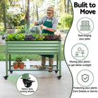Green Fingers Elevated Raised Garden Bed Kit Mobile w/ Locking Wheels & Storage Shelf 100KG Max Load 115x60x81cm | Galvanized Steel, Portable Green Organizer for Seniors, Patio, Balcony, Vegetables