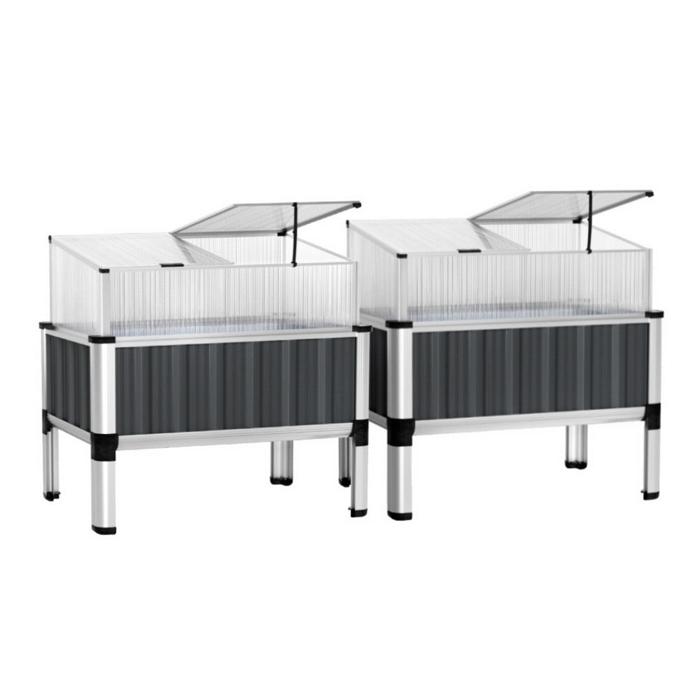 Green Fingers Raised Garden Bed x2 80x49x74cm Greenhouse Planter Box Galvanised Herb Main image