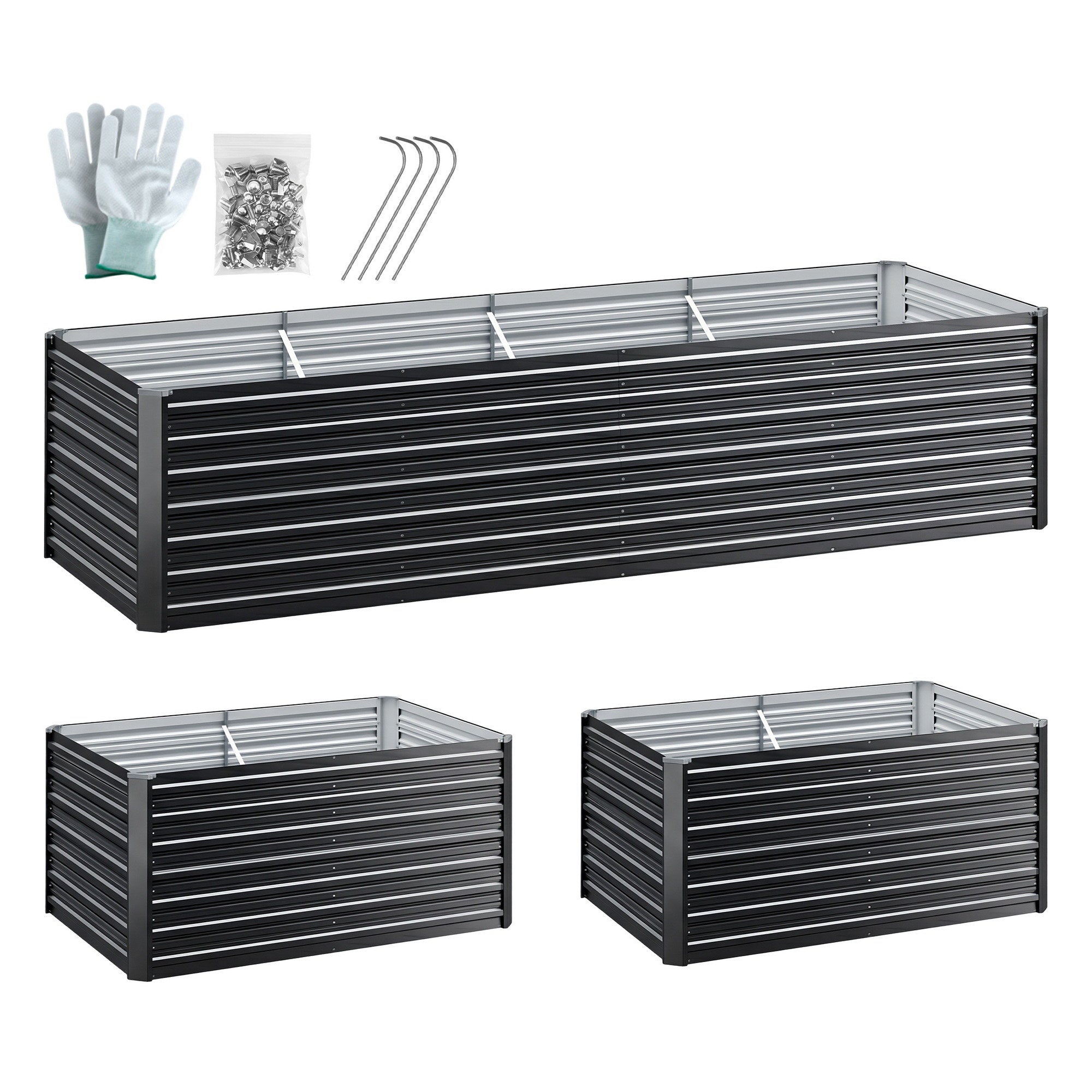 Green Fingers 2-in-1 Raised Garden Bed Kit, 320cm/160cm| 77cm Extra Deep Ergonomic Planter Box | Protect Your Back | Galvanised Steel Vegetable Flower Pot for Outdoor Garden | Includes Gloves & Pegs
