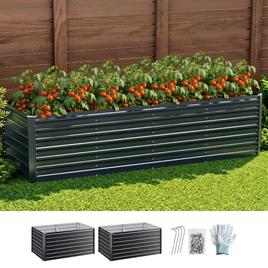 Green Fingers 2-in-1 Raised Garden Bed Kit, 320cm/160cm| 77cm Extra Deep Ergonomic Planter Box | Protect Your Back | Galvanised Steel Vegetable Flower Pot for Outdoor Garden | Includes Gloves & Pegs