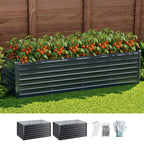 Green Fingers 2-in-1 Raised Garden Bed Kit, 320cm/160cm| 77cm Extra Deep Ergonomic Planter Box | Protect Your Back | Galvanised Steel Vegetable Flower Pot for Outdoor Garden | Includes Gloves & Pegs