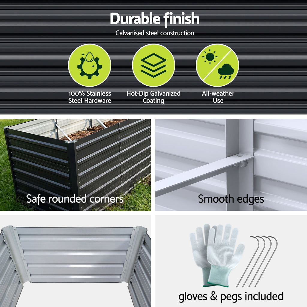Green Fingers 2-in-1 Raised Garden Bed Kit, 320cm/160cm| 77cm Extra Deep Ergonomic Planter Box | Protect Your Back | Galvanised Steel Vegetable Flower Pot for Outdoor Garden | Includes Gloves & Pegs