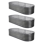 Green Fingers 3 Pcs Raised Garden Bed Kit Oval Galvanized Steel Planter Boxes 160x80x42cm, Heavy Duty Metal Elevated Garden Bed for Vegetables Flowers Herbs, with Safety Edging, Gloves & Pegs Included