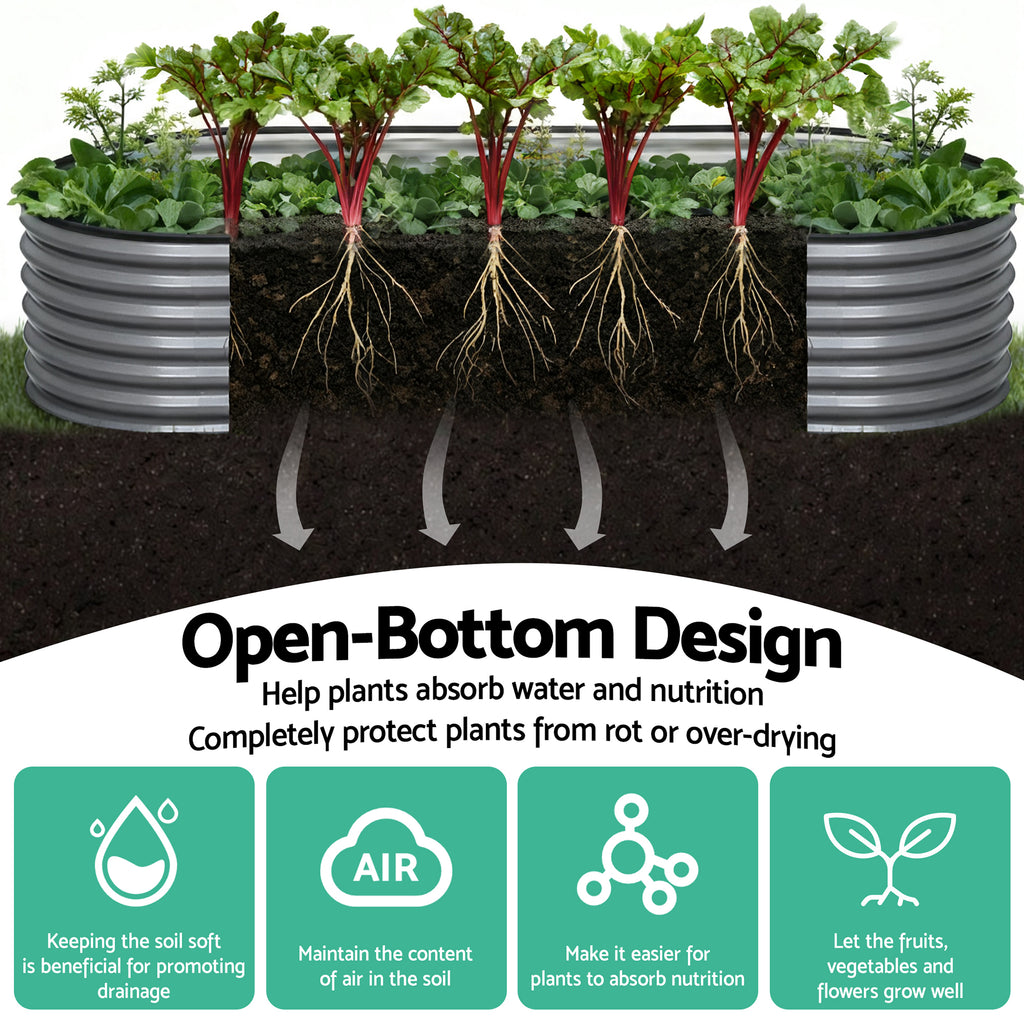 Green Fingers 3 Pcs Raised Garden Bed Kit Oval Galvanized Steel Planter Boxes 160x80x42cm, Heavy Duty Metal Elevated Garden Bed for Vegetables Flowers Herbs, with Safety Edging, Gloves & Pegs Included