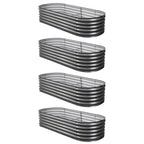 Green Fingers 4 Pcs Raised Garden Bed Kit Oval Galvanized Steel Planter Boxes 160x80x42cm, Heavy Duty Metal Elevated Garden Bed for Vegetables Flowers Herbs, with Safety Edging, Gloves & Pegs Included