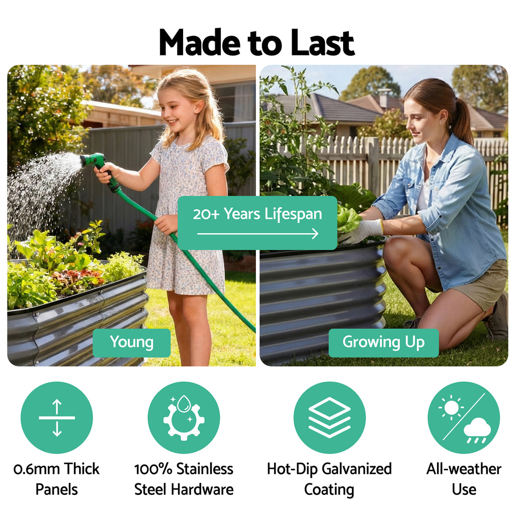 Green Fingers 4 Pcs Raised Garden Bed Kit Oval Galvanized Steel Planter Boxes 160x80x42cm, Heavy Duty Metal Elevated Garden Bed for Vegetables Flowers Herbs, with Safety Edging, Gloves & Pegs Included