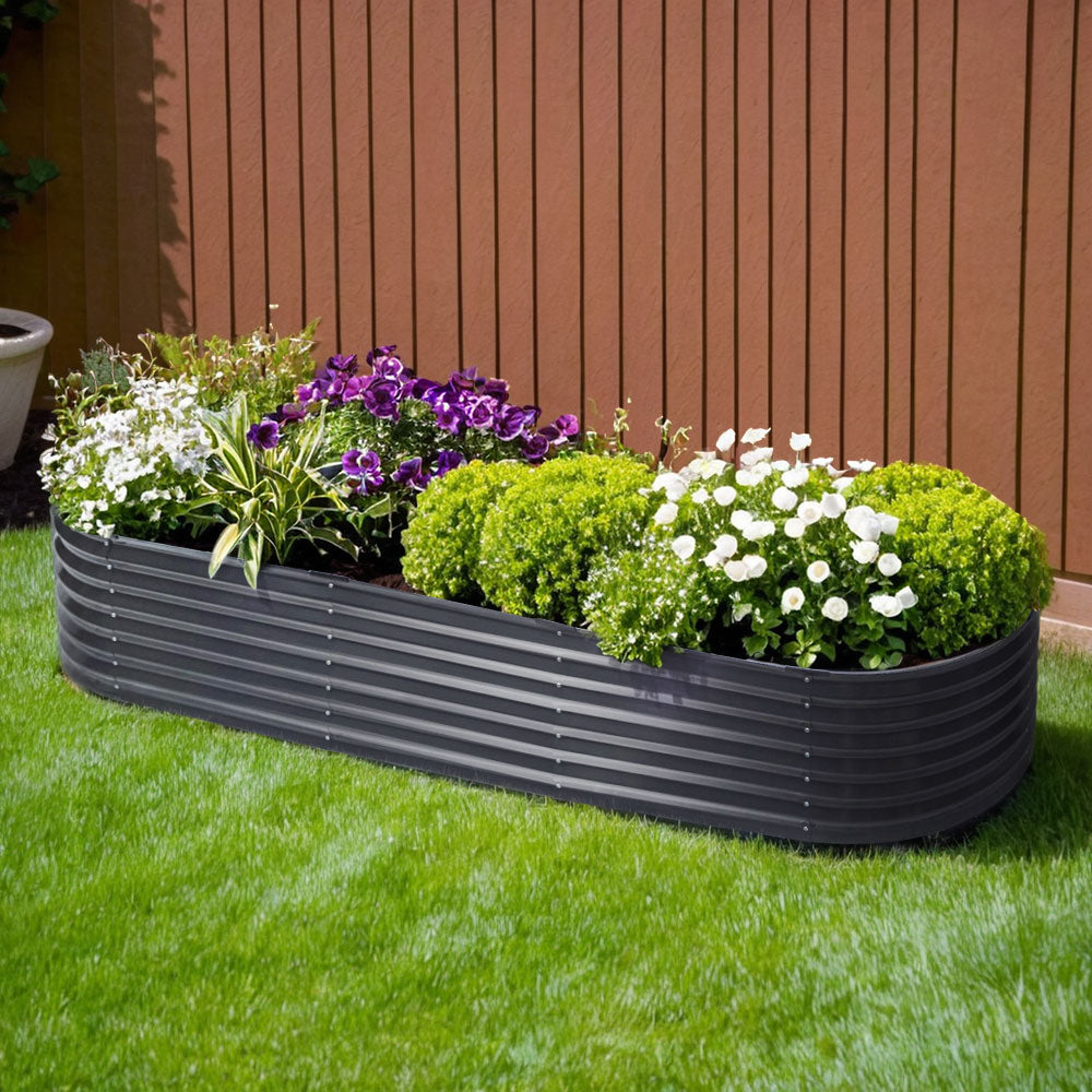Green Fingers Garden Bed 240X80X42cm Oval Planter Box Raised Container Galvanised Main image